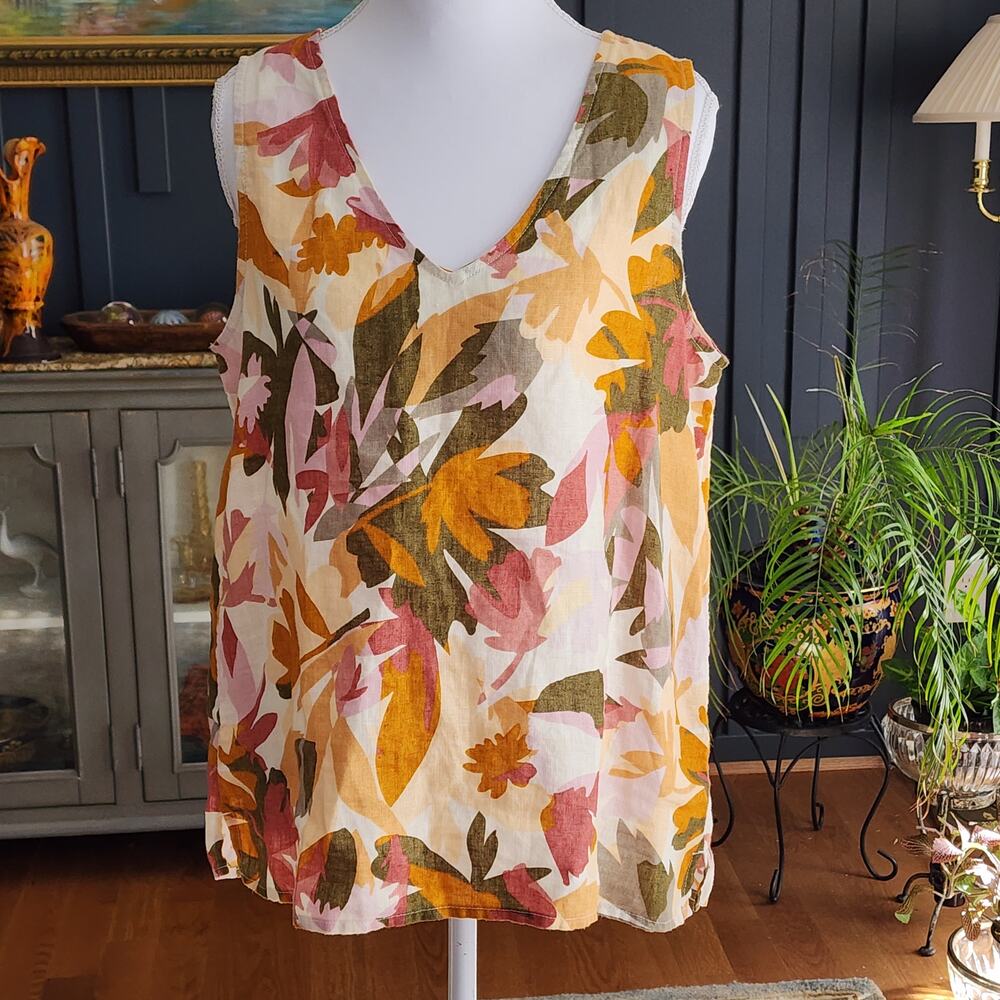 Joie Linen Floral Sleeveless Blouse Sz Sm V-Neck